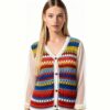 Multicolour Crochet Button-Front Top