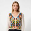 Multicolour Crochet Buttoned Vest Top