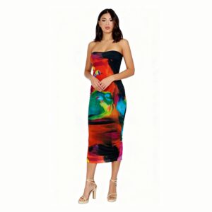 Abstract Print Strapless Midi Dress