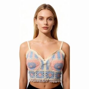 Crochet Detail Tie-Back Crop Top