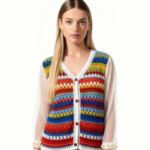 Multicolour Crochet Button-Front Top