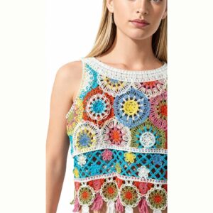 Multicolour Crochet Tassel Crop Top
