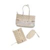 Beige Designer Print Tote Bag Set with Pouch and Coin Case