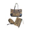 Leopard Print Tote Handbag Set with Pouch and Zip Wallet for Women