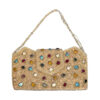 Golden Multicolor Stone-Embellished Clutch
