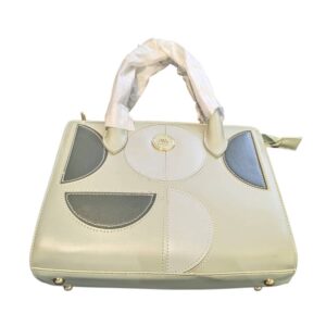 Ivory Geometric Panel Handbag with Top Handle for Women