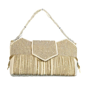 Ivory & Gold Hand-Beaded Shoulder Clutch for Women